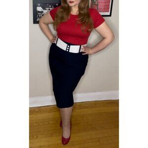 Rock Steady Retro Pencil Skirt with Stretch Belt Navy tagged size 4X (fits 2-3X)